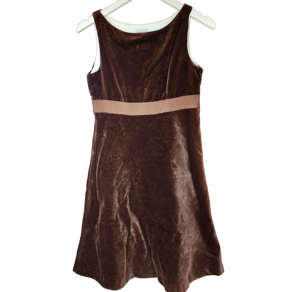 Papo d'Anjo sz 12Y brown velvet grosgrain ribbon waist shift dress Portugal